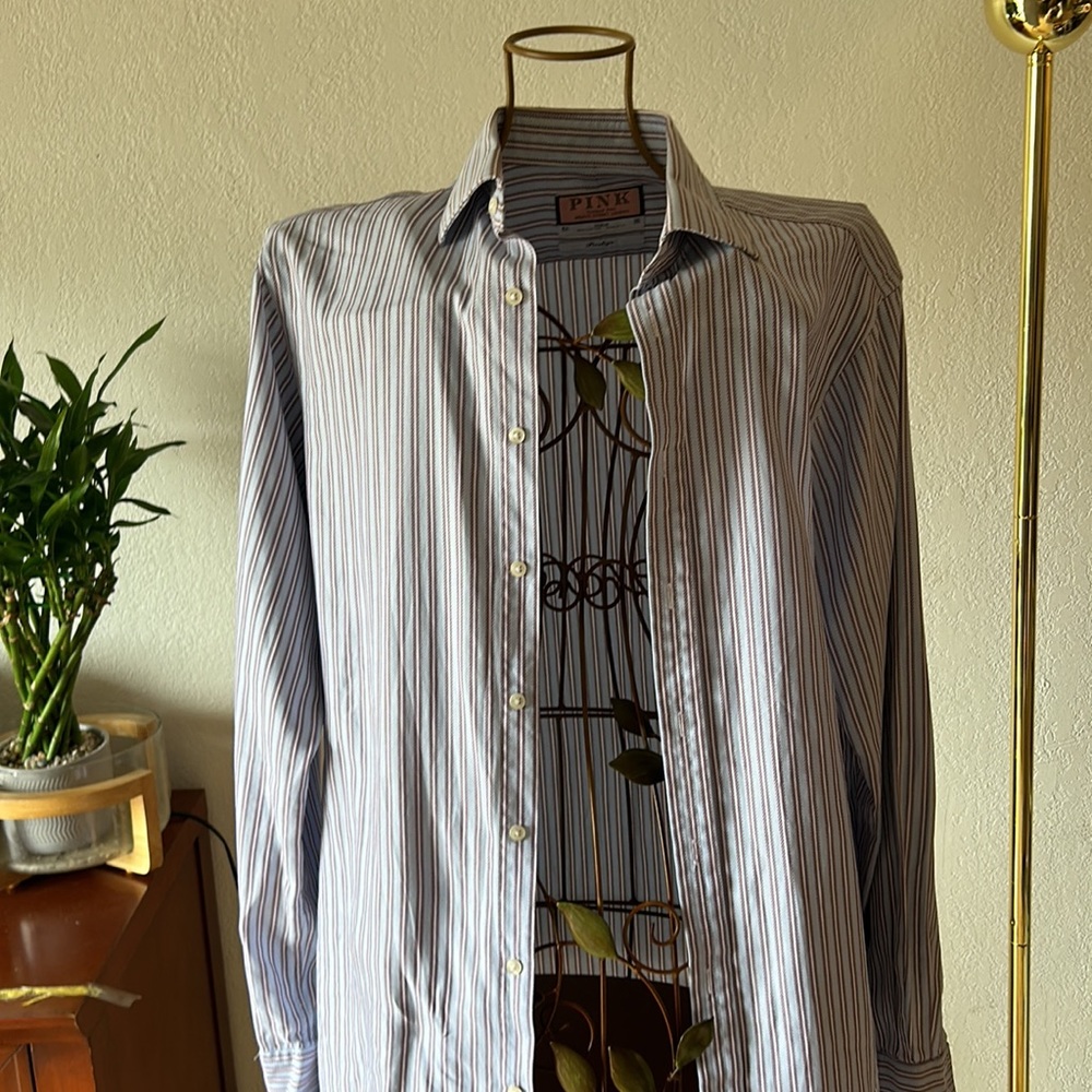THOMAS PINK prestige Mens shirt pruple stripes size 15 1/2 - Picture 3 of 7